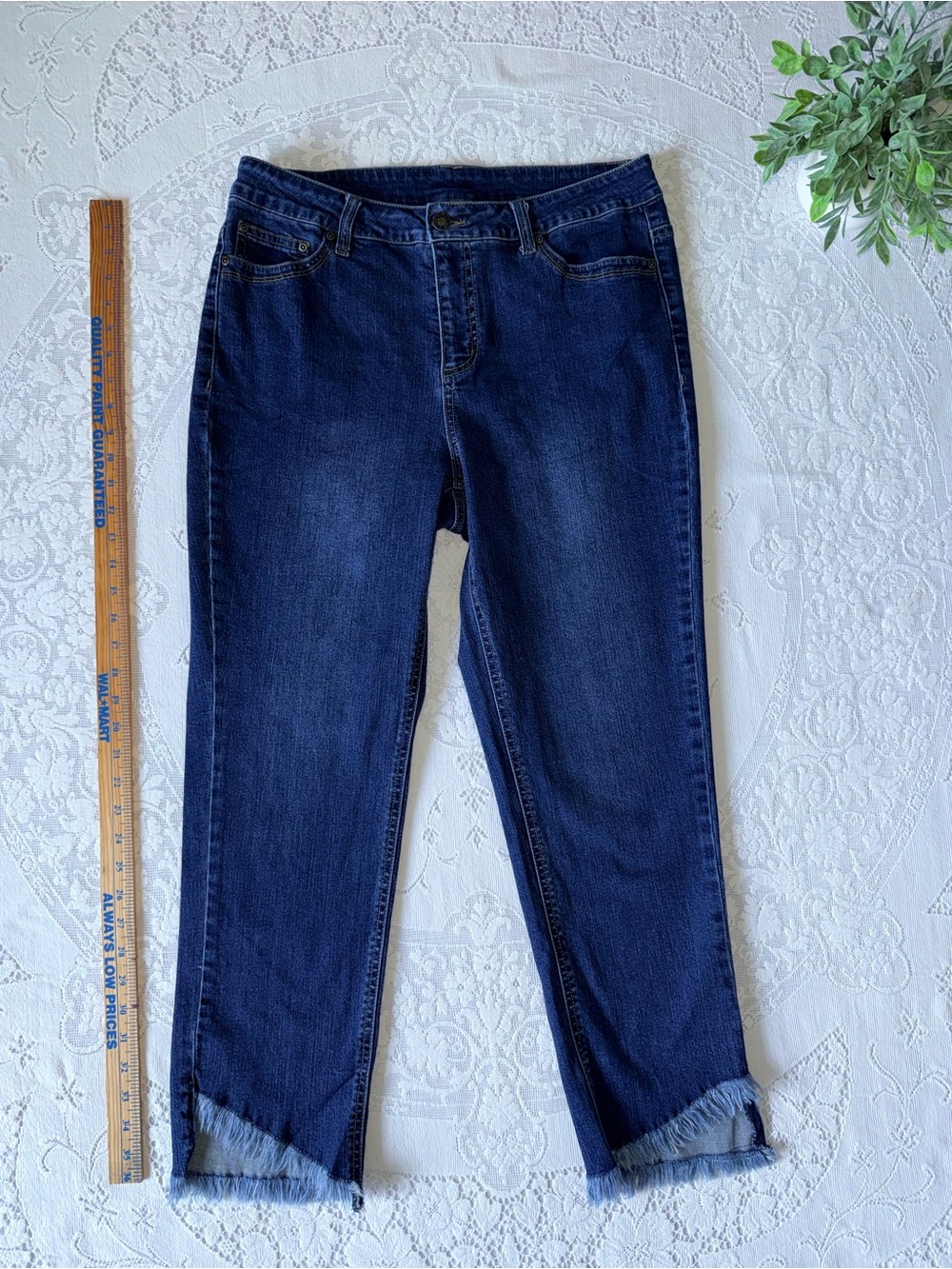 Slim Sation Dark Blue Women’s Boho Denim Jeans Frayed Hem 12 cotton spandex